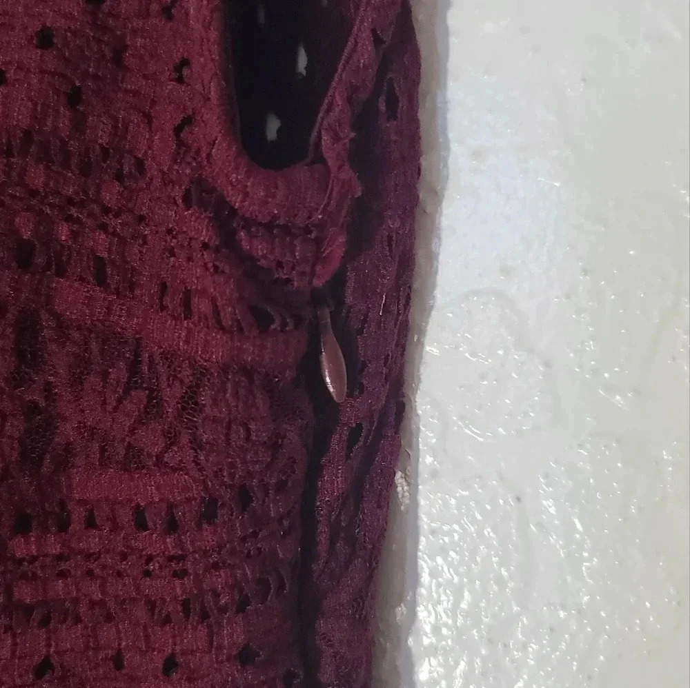 Anthro Foxiedox | Burgundy Ellie Fit & Flare Lace Dress Sz M - Picture 5 of 10